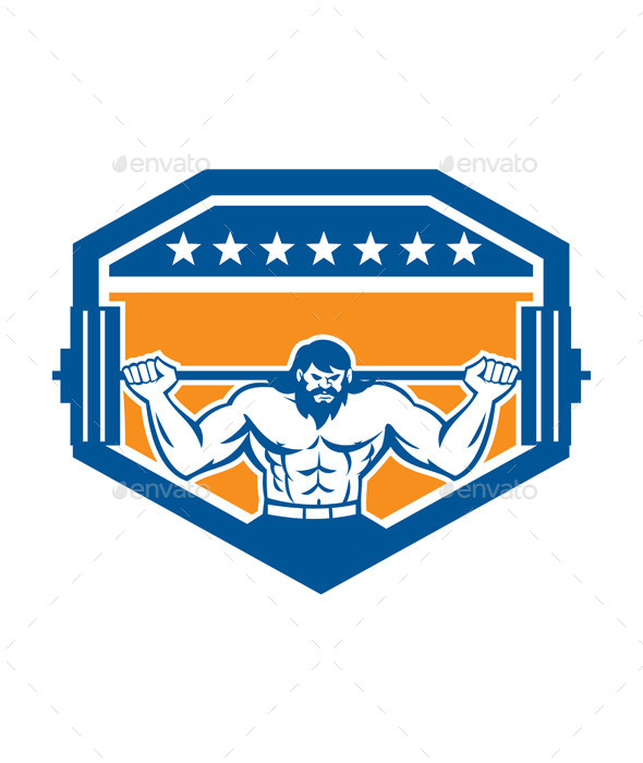 GraphicRiver Bodybuilder Lifting Barbell Shield Retro 9359936 GraphicRiver Bodybuilder Lifting Barbell Shield Retro 9359936