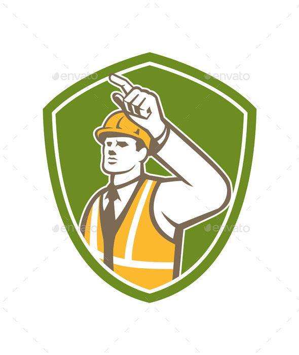 GraphicRiver Builder Construction Worker Pointing Shield Retro 9359939 GraphicRiver Builder Construction Worker Pointing Shield Retro 9359939