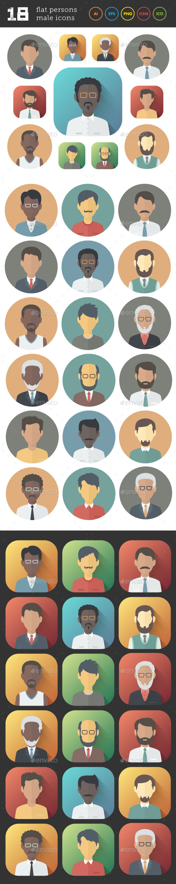 Flat Icons Set of Male Persons Flat Icons Set of Male Persons