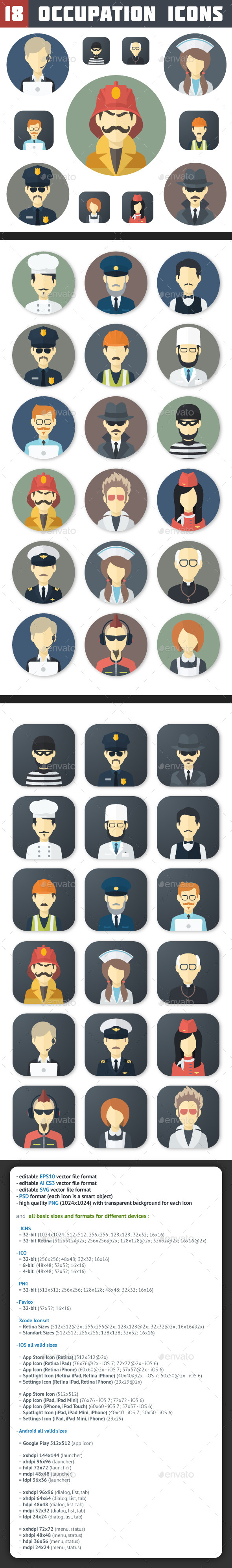 Flat Occupation Icons Set Flat Occupation Icons Set