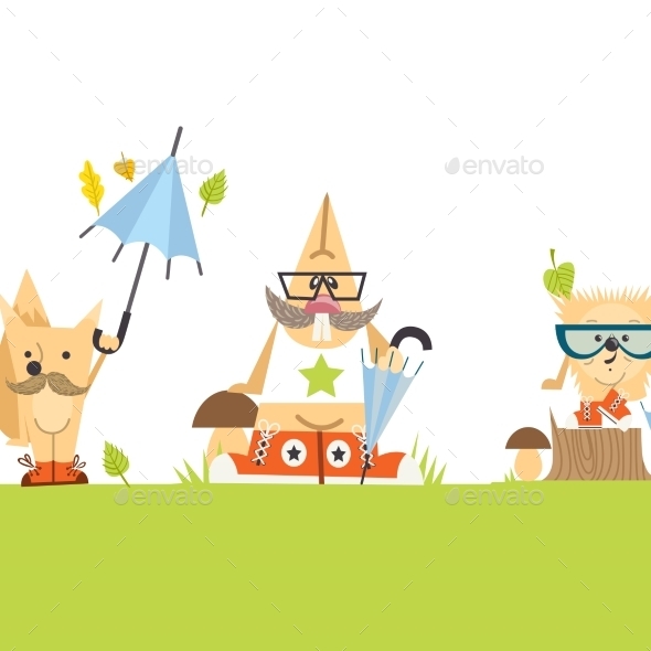 GraphicRiver Cartoon Animals Hipster Style 9361352 GraphicRiver Cartoon Animals Hipster Style 9361352
