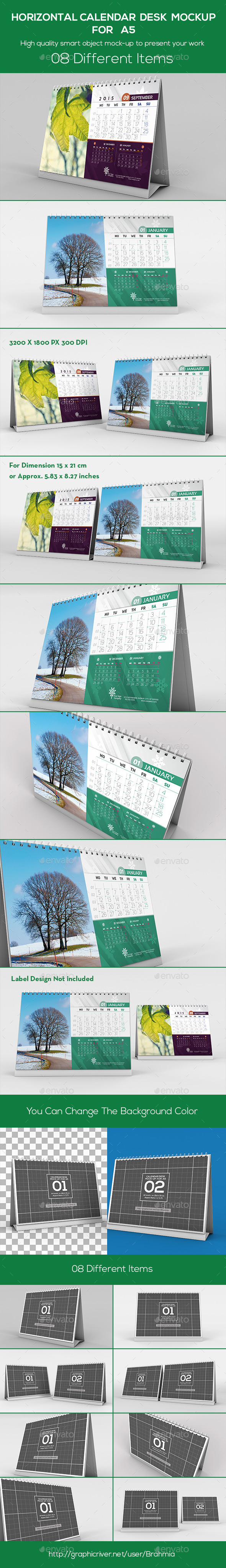 Horizontal Calendar Desk Mockup For A5