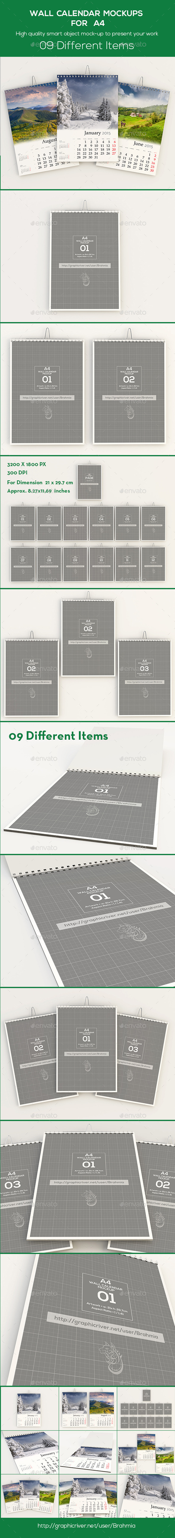 Wall Calendar Mockups For A4