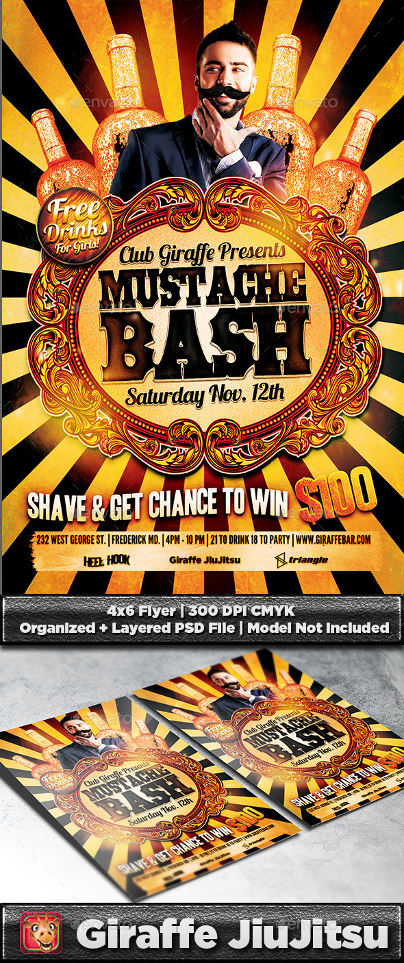 Mustache Bash Flyer Template (Clubs & Parties)