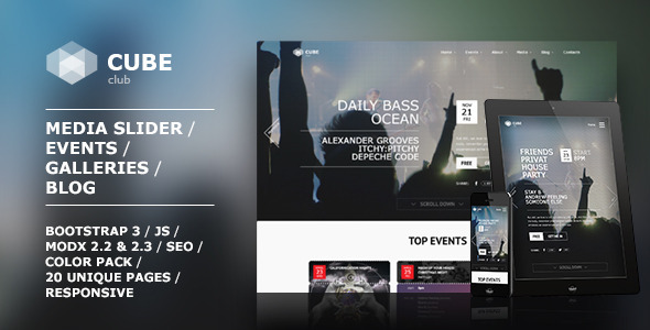 Club Cube - responsive MODX theme for night club - MODX Themes CMS Themes