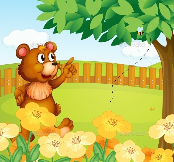 GraphicRiver Bear Inside a Fence Pointing at a Bee 9385811 GraphicRiver Bear Inside a Fence Pointing at a Bee 9385811