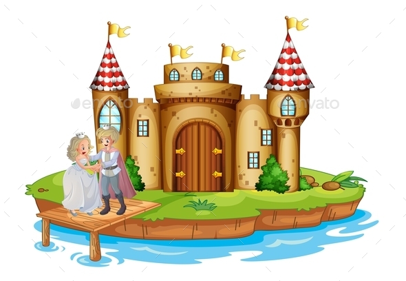 Prince and a Princess on Castle Wooden Bridge Prince and a Princess on Castle Wooden Bridge