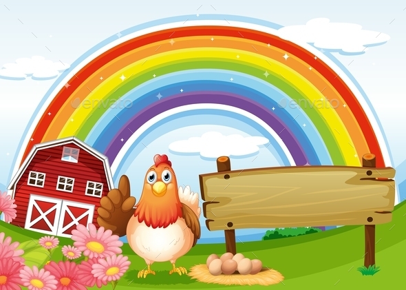 GraphicRiver Hen Beside an Empty Board at the Farm 9400774 GraphicRiver Hen Beside an Empty Board at the Farm 9400774