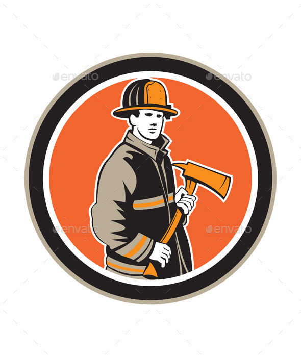 Firefighter Holding Fire Axe Circle (People)