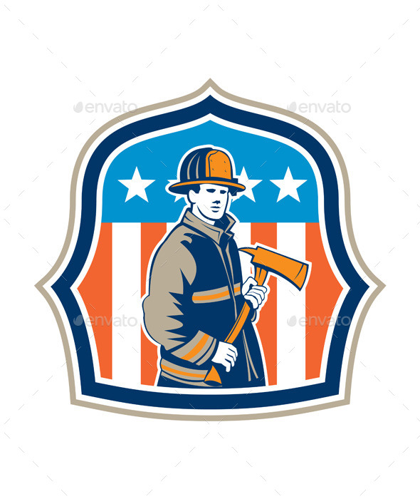 American Firefighter Fire Axe Shield (People)