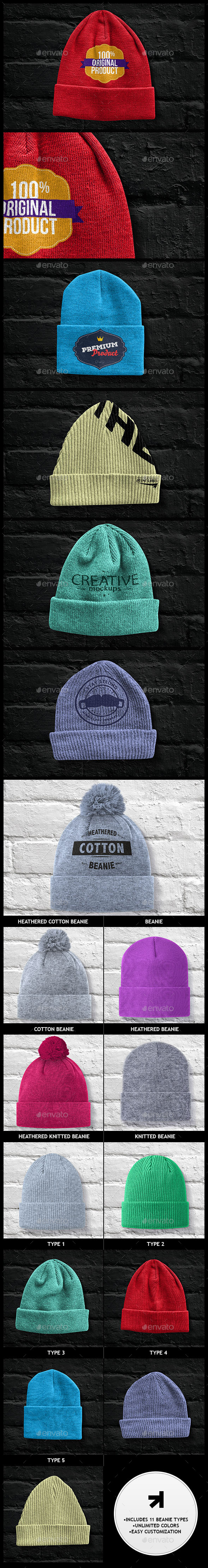 GraphicRiver Beanies Pack Mock Up 9358609 GraphicRiver Beanies Pack Mock Up 9358609