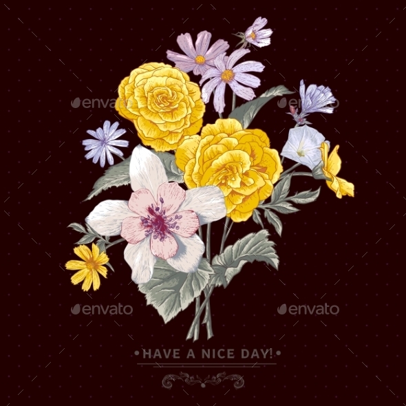 Vintage Floral Bouquet Botanical Greeting Card Vintage Floral Bouquet Botanical Greeting Card