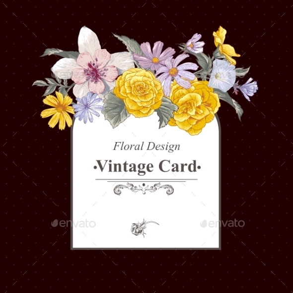 Vintage Floral Bouquet Botanical Greeting Card Vintage Floral Bouquet Botanical Greeting Card