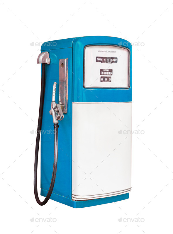 vintage gasoline fuel pump dispenser isolated with clipping path