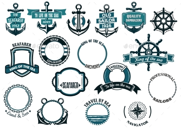 Set of Nautical or Marine Themed Icons (Decorative Symbols)