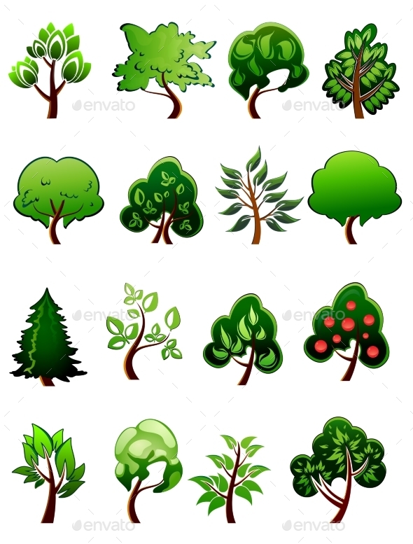 Set of Cartoon Green Plants and Trees (Flowers & Plants)