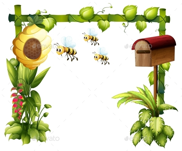 Bees in the Garden with a Mailbox (Animals)