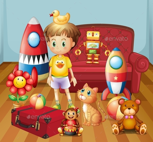 Child Inside the House with His Toys (People)