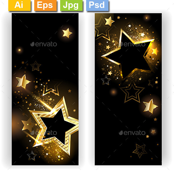 Two Banners with Golden Stars (Web Elements)