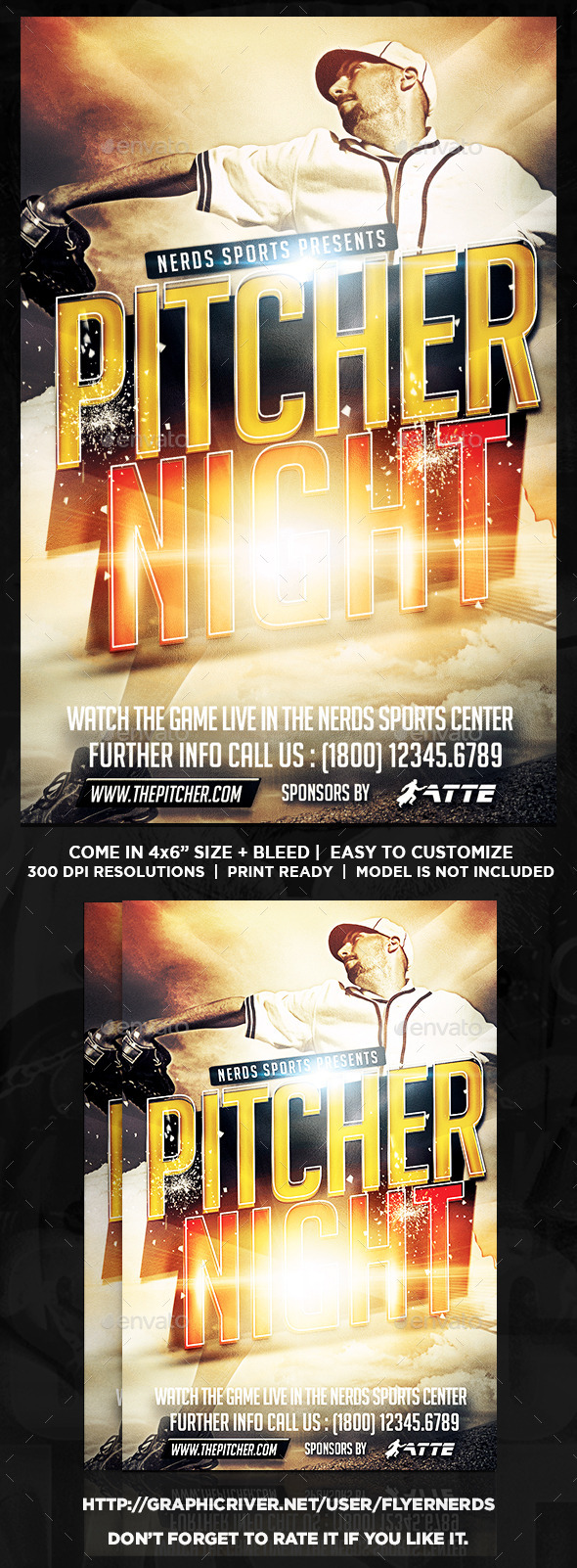 GraphicRiver Pitcher Night Baseball Sport Flyer 9410400 GraphicRiver Pitcher Night Baseball Sport Flyer 9410400