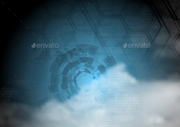 Blue Technology Background on Cloudy Sky Blue Technology Background on Cloudy Sky