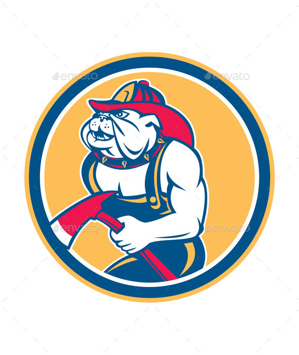 GraphicRiver Bulldog Fireman with Axe Circle 9412203 GraphicRiver Bulldog Fireman with Axe Circle 9412203
