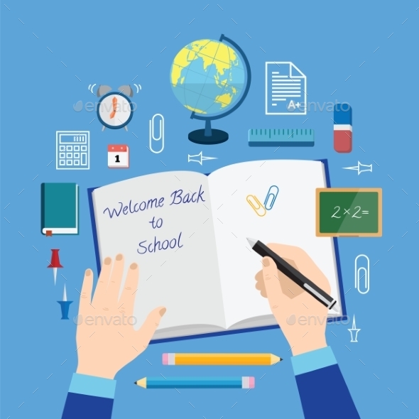 GraphicRiver Back to School Flat Style Vector Icon Set on Blue 9412335 GraphicRiver Back to School Flat Style Vector Icon Set on Blue 9412335