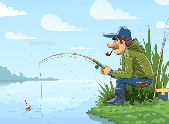 GraphicRiver Fisherman with Rod Fishing on River 9412957 GraphicRiver Fisherman with Rod Fishing on River 9412957