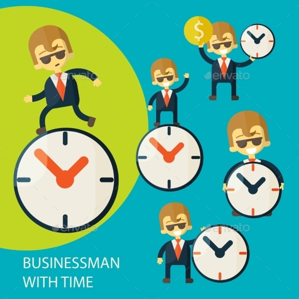 Set of Businessmen and Clock Set of Businessmen and Clock
