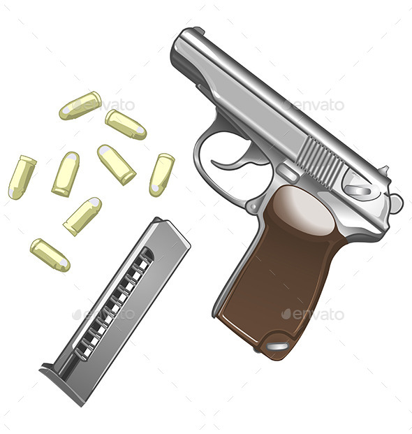GraphicRiver Metal Pistol with Bullets 9426019 GraphicRiver Metal Pistol with Bullets 9426019