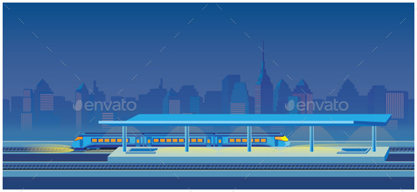 GraphicRiver Night Train Station 9427508 GraphicRiver Night Train Station 9427508