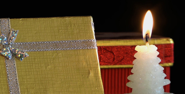 Gift Box and Christmas Candle