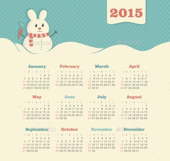Calendar 2015 Year with Snowman Calendar 2015 Year with Snowman