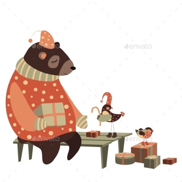 GraphicRiver Bear and Bird Celebrate Christmas 9433221 GraphicRiver Bear and Bird Celebrate Christmas 9433221