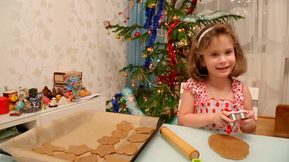 Girl Baking Christmas Cookies