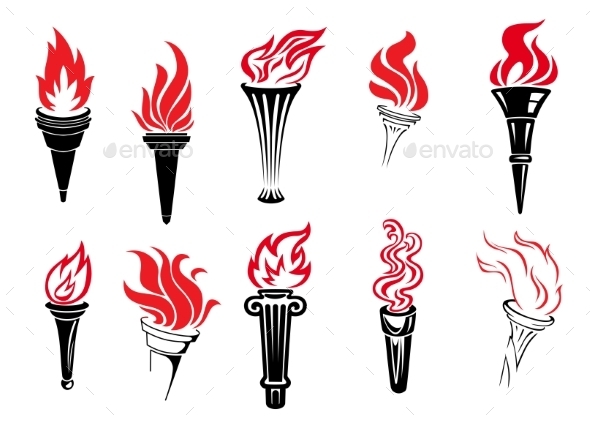 GraphicRiver Set of Burning Torches 9436572 GraphicRiver Set of Burning Torches 9436572