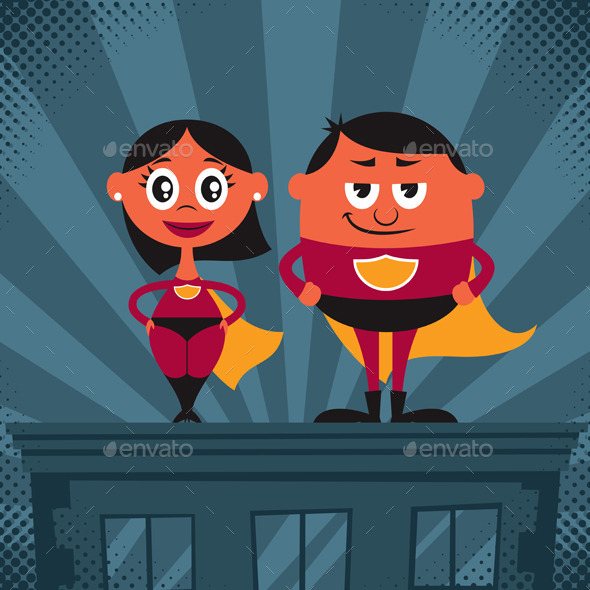 Superhero Couple Cartoon