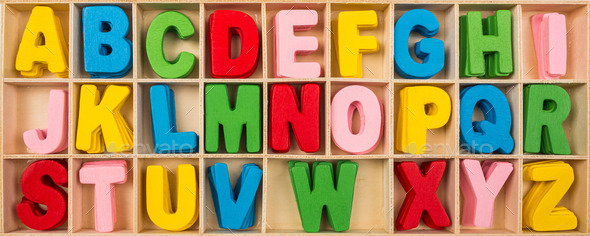 Colorful wooden alphabet letters set