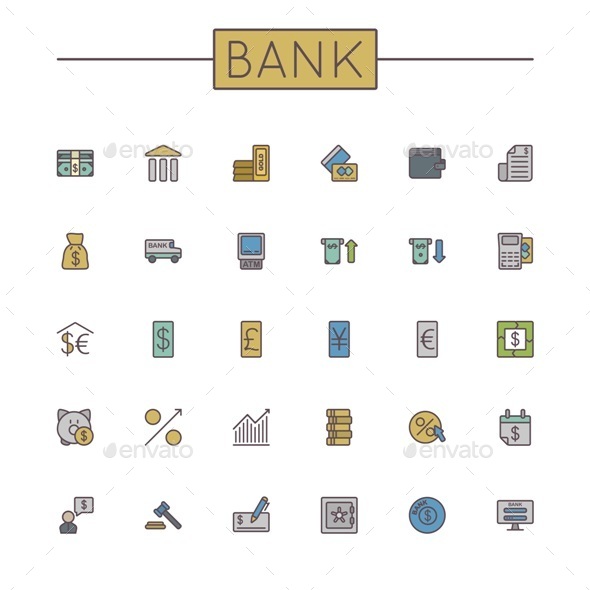 GraphicRiver Vector Colored Bank Line Icons 9447298 GraphicRiver Vector Colored Bank Line Icons 9447298