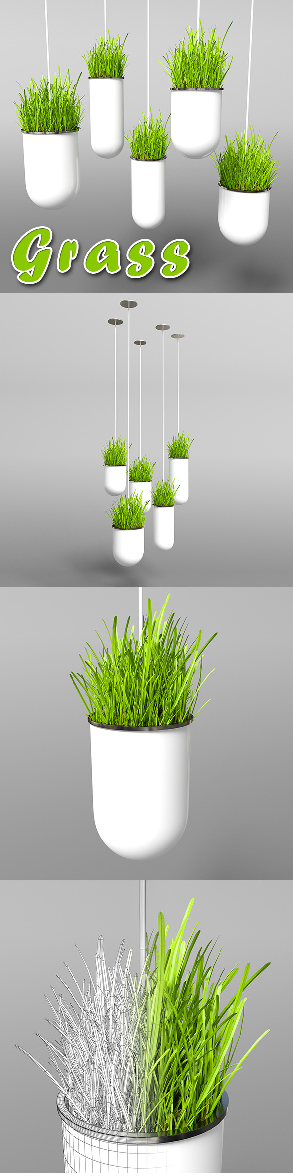3DOcean Vertical Hanging pots with grass 9455189 3DOcean Vertical Hanging pots with grass 9455189