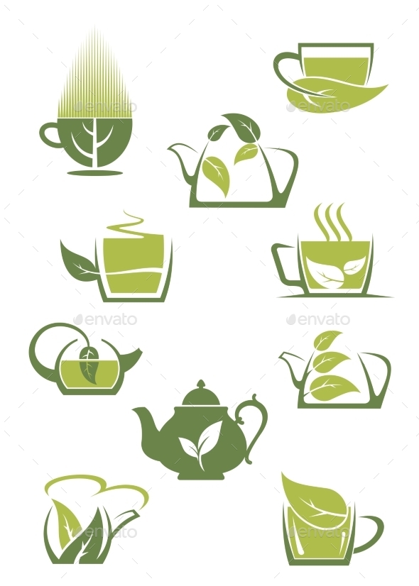 GraphicRiver Green or Herbal Tea Icons 9455529 GraphicRiver Green or Herbal Tea Icons 9455529