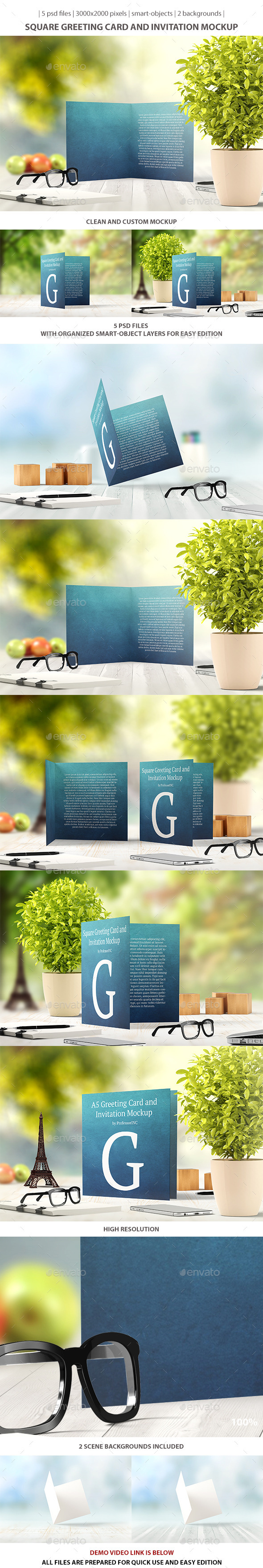 Square Greeting Card and Invitation Mockup Square Greeting Card and Invitation Mockup