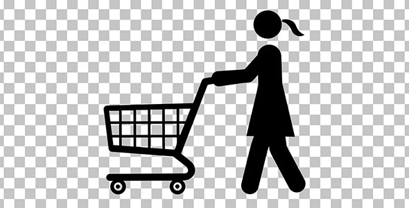Woman Stick Figure with Shopping Cart Woman Stick Figure with Shopping Cart