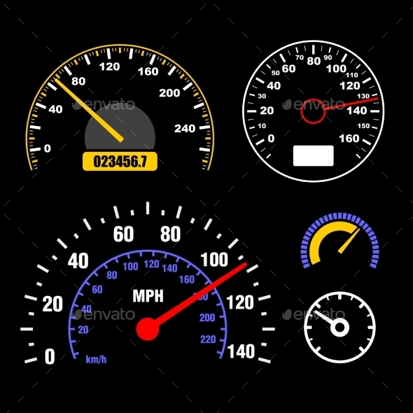 GraphicRiver Speedometers Set on Black Background 9463927 GraphicRiver Speedometers Set on Black Background 9463927