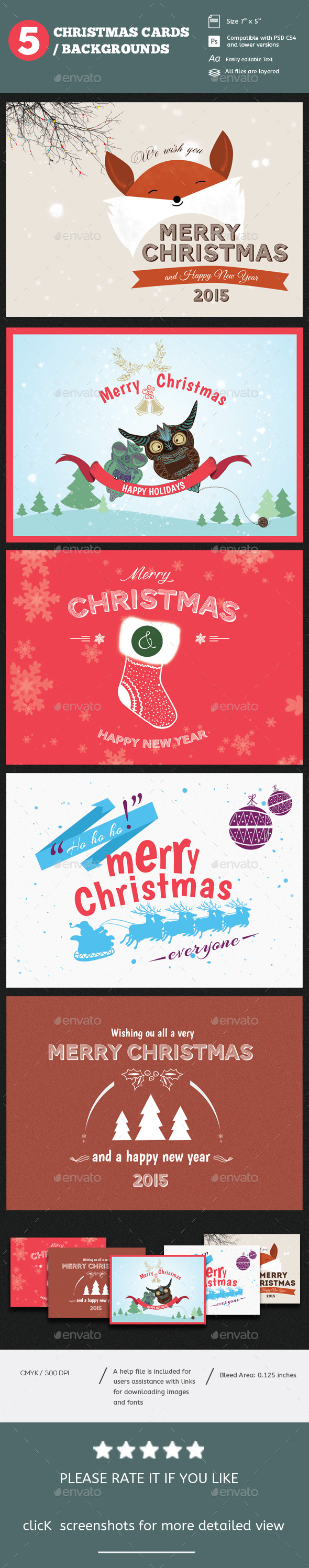 5 Christmas Cards Psd/ Backgrounds