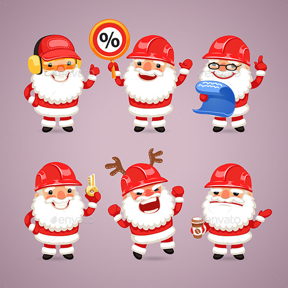 GraphicRiver Set of Cartoon Santa Claus Builders 9443075 GraphicRiver Set of Cartoon Santa Claus Builders 9443075