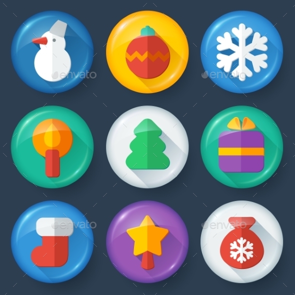 New year vector buttons in glossy flat style New year vector buttons in glossy flat style