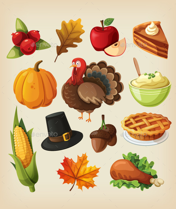 GraphicRiver Set of Cartoon Icons for Thanksgiving Day 9471513 GraphicRiver Set of Cartoon Icons for Thanksgiving Day 9471513
