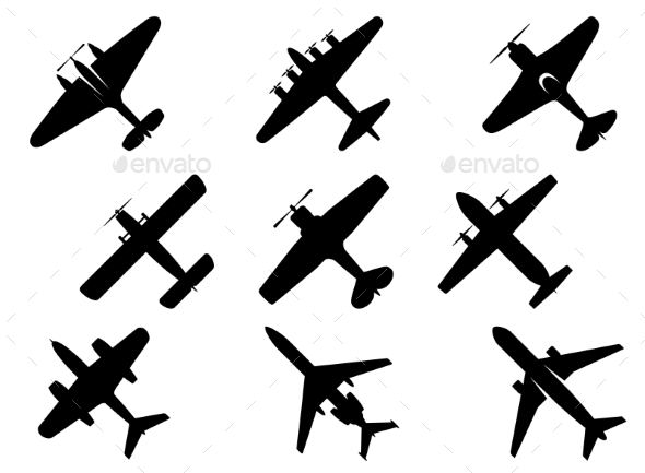 GraphicRiver Black Aircraft Silhouette Icons 9471570 GraphicRiver Black Aircraft Silhouette Icons 9471570
