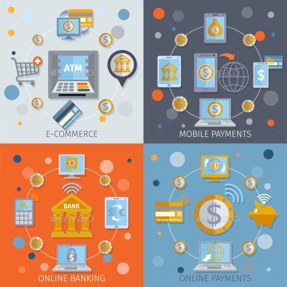 Mobile Banking Icons Flat (Technology)